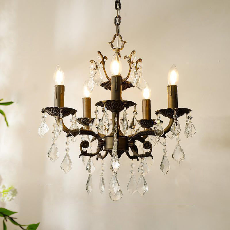 Traditional Vintage Twig Candle Shape Copper Crystal 5/6/8 Light Chandelier For Bedroom