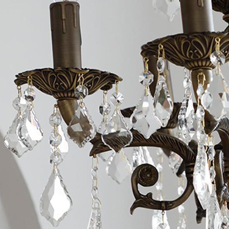 Traditional Vintage Twig Candle Shape Copper Crystal 5/6/8 Light Chandelier For Bedroom