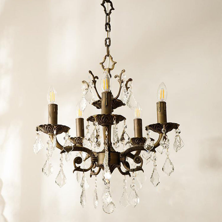 Traditional Vintage Twig Candle Shape Copper Crystal 5/6/8 Light Chandelier For Bedroom