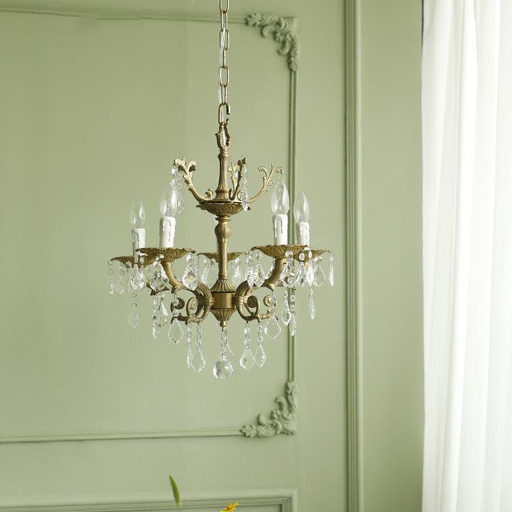 Traditional Vintage Twig Candle Shape Copper Crystal 5/6/8 Light Chandelier For Bedroom