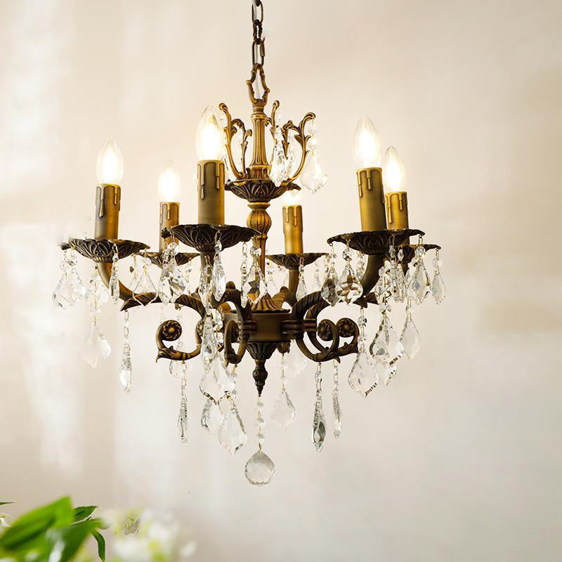 Traditional Vintage Twig Candle Shape Copper Crystal 5/6/8 Light Chandelier For Bedroom