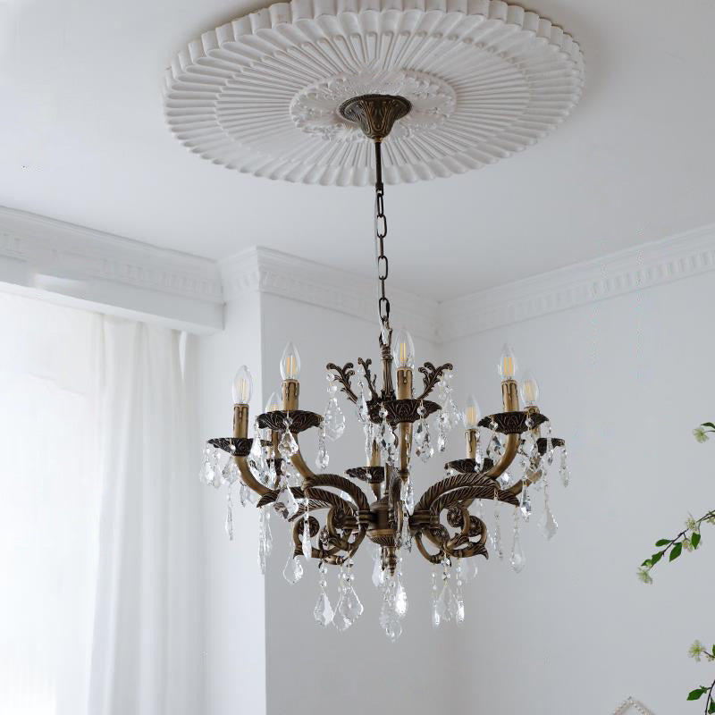 Traditional Vintage Twig Candle Shape Copper Crystal 5/6/8 Light Chandelier For Bedroom