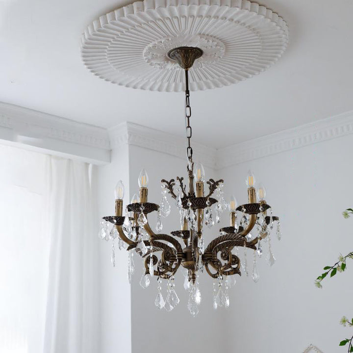 Traditional Vintage Twig Candle Shape Copper Crystal 5/6/8 Light Chandelier For Bedroom
