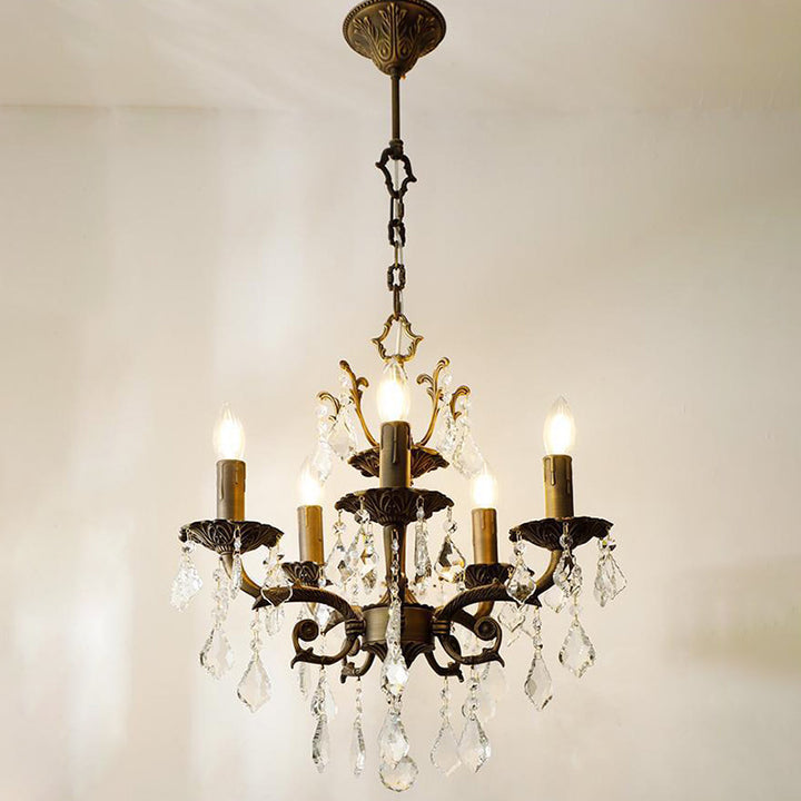 Traditional Vintage Twig Candle Shape Copper Crystal 5/6/8 Light Chandelier For Bedroom