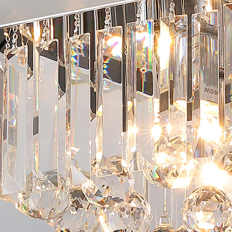 Lustre encastré moderne rond carré en acier inoxydable avec cristal 2/4 lumières pour chambre à coucher 