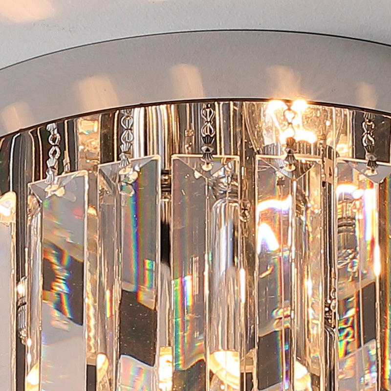 Lustre encastré moderne rond carré en acier inoxydable avec cristal 2/4 lumières pour chambre à coucher 
