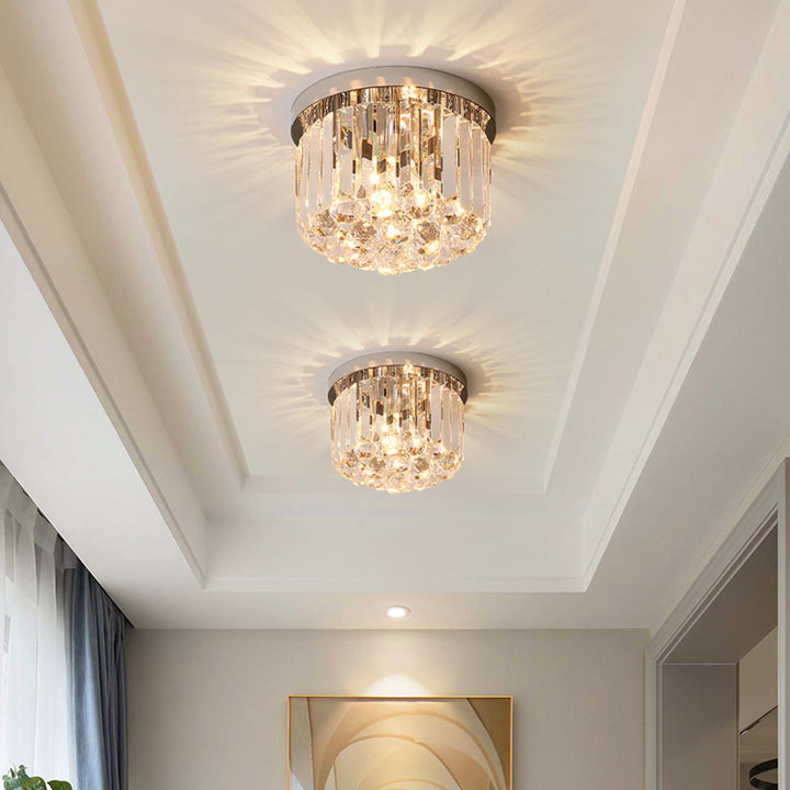 Modern Luxury Round Square Stainless Steel Crystal 2/4 Light Flush Mount Ceiling Light For Bedroom