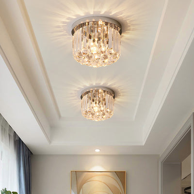Lustre encastré moderne rond carré en acier inoxydable avec cristal 2/4 lumières pour chambre à coucher 