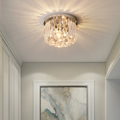 Lustre encastré moderne rond carré en acier inoxydable avec cristal 2/4 lumières pour chambre à coucher 