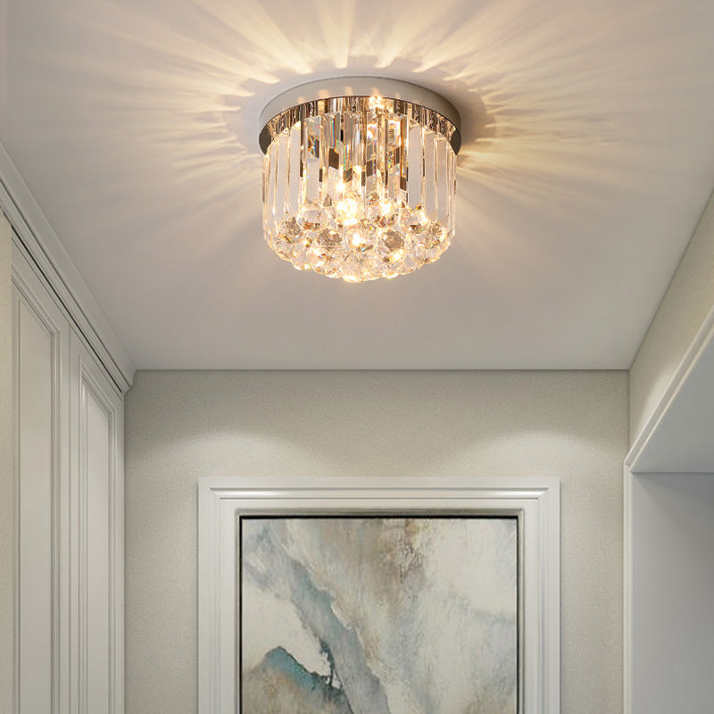 Lustre encastré moderne rond carré en acier inoxydable avec cristal 2/4 lumières pour chambre à coucher 