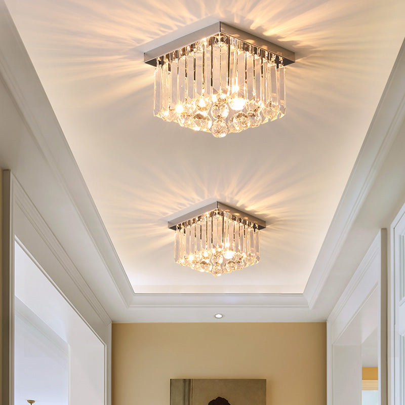 Lustre encastré moderne rond carré en acier inoxydable avec cristal 2/4 lumières pour chambre à coucher 