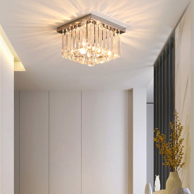 Lustre encastré moderne rond carré en acier inoxydable avec cristal 2/4 lumières pour chambre à coucher 