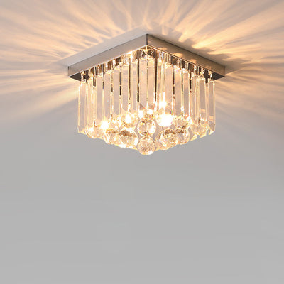 Lustre encastré moderne rond carré en acier inoxydable avec cristal 2/4 lumières pour chambre à coucher 