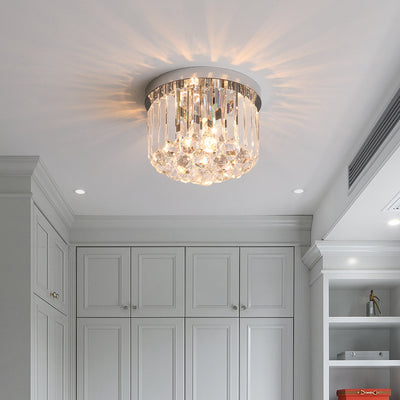 Lustre encastré moderne rond carré en acier inoxydable avec cristal 2/4 lumières pour chambre à coucher 