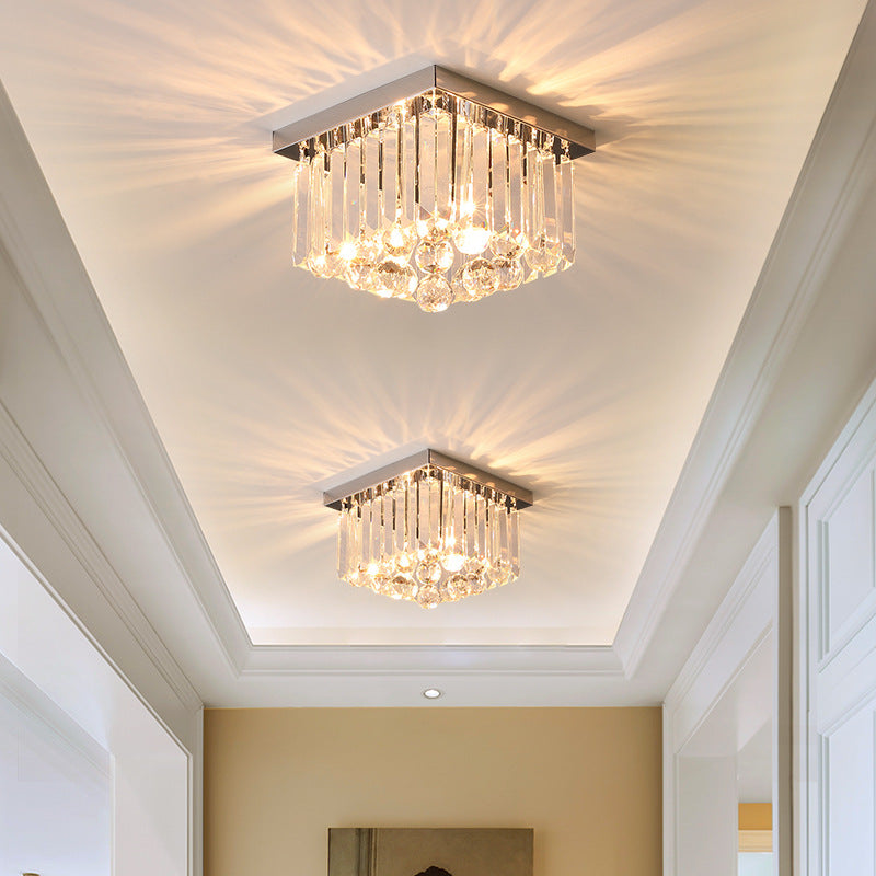 Lustre encastré moderne rond carré en acier inoxydable avec cristal 2/4 lumières pour chambre à coucher 