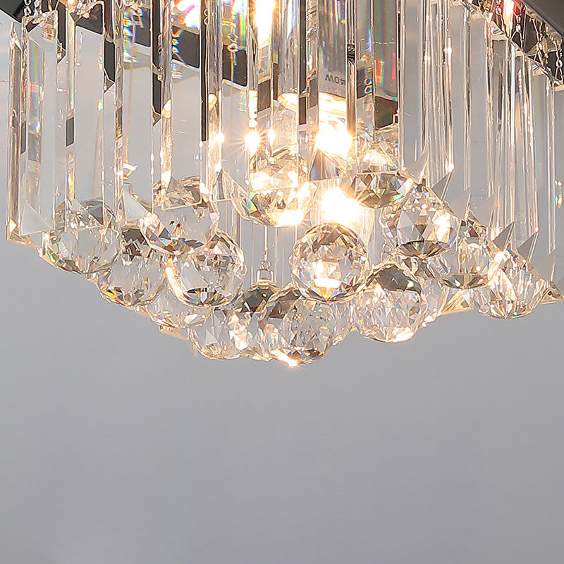 Lustre encastré moderne rond carré en acier inoxydable avec cristal 2/4 lumières pour chambre à coucher 
