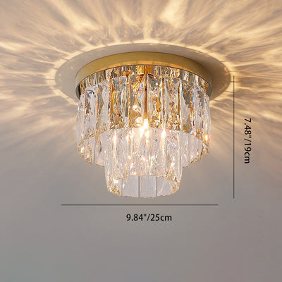 Lustre encastré moderne rond carré en acier inoxydable avec cristal 2/4 lumières pour chambre à coucher 