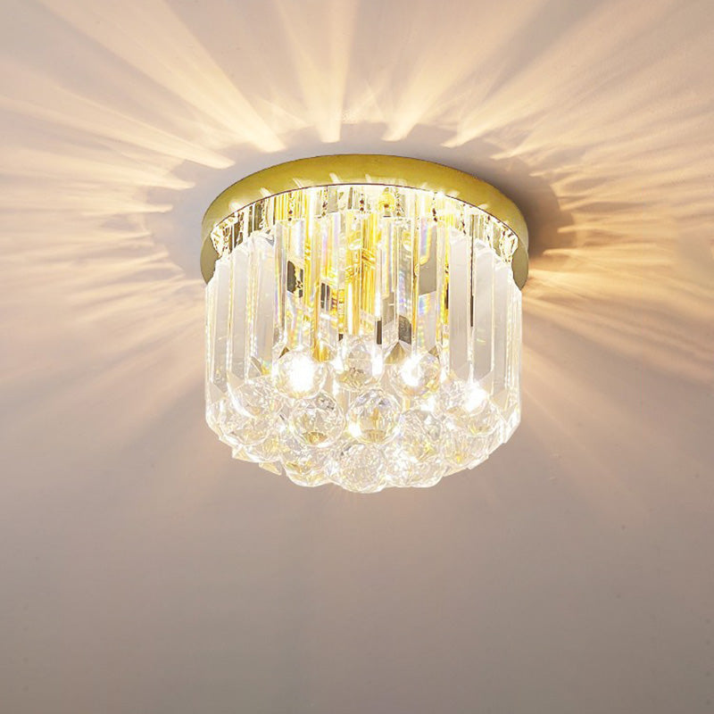 Lustre encastré moderne rond carré en acier inoxydable avec cristal 2/4 lumières pour chambre à coucher 