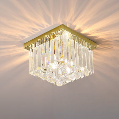 Lustre encastré moderne rond carré en acier inoxydable avec cristal 2/4 lumières pour chambre à coucher 