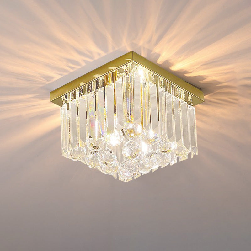Lustre encastré moderne rond carré en acier inoxydable avec cristal 2/4 lumières pour chambre à coucher 