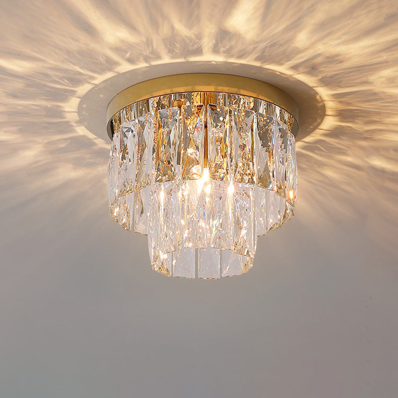 Lustre encastré moderne rond carré en acier inoxydable avec cristal 2/4 lumières pour chambre à coucher 