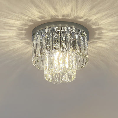 Lustre encastré moderne rond carré en acier inoxydable avec cristal 2/4 lumières pour chambre à coucher 