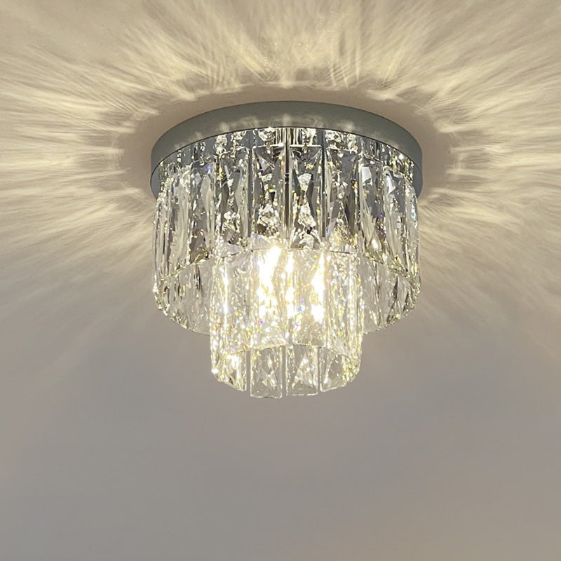Lustre encastré moderne rond carré en acier inoxydable avec cristal 2/4 lumières pour chambre à coucher 