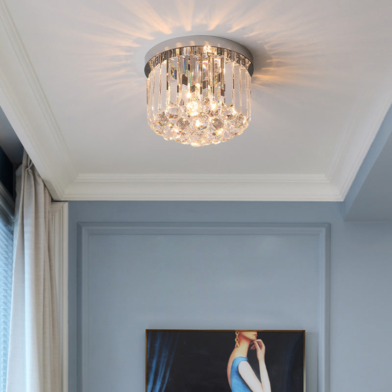 Lustre encastré moderne rond carré en acier inoxydable avec cristal 2/4 lumières pour chambre à coucher 