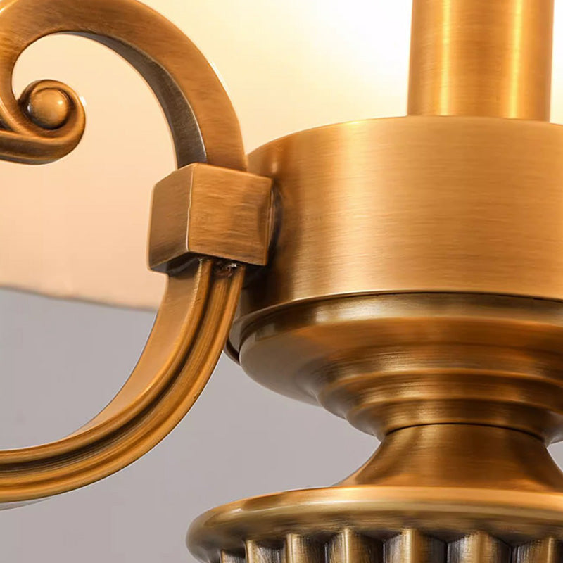 Traditional Vintage Round Cylindrical Copper Fabric 3-Light Pendant Light For Bedroom