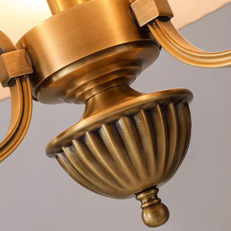 Traditional Vintage Round Cylindrical Copper Fabric 3-Light Pendant Light For Bedroom