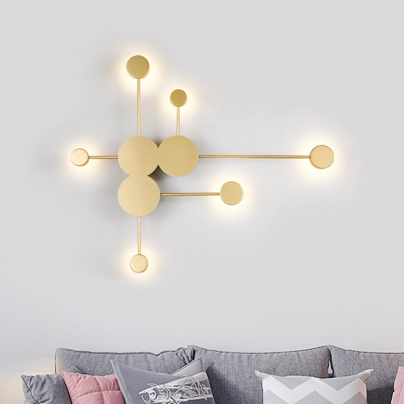 Applique murale LED en fer acrylique ronde créative contemporaine pour chambre à coucher 