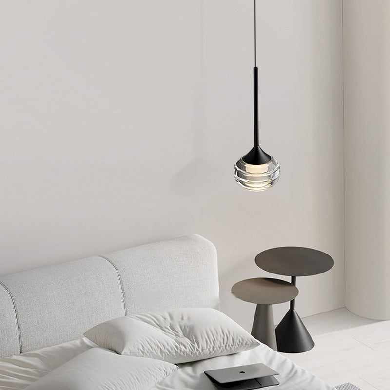 Zeitgenössische skandinavische runde Kugel-Kupferglas-LED-Pendelleuchte für Schlafzimmer 