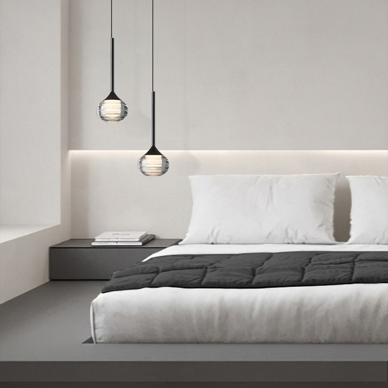 Zeitgenössische skandinavische runde Kugel-Kupferglas-LED-Pendelleuchte für Schlafzimmer 