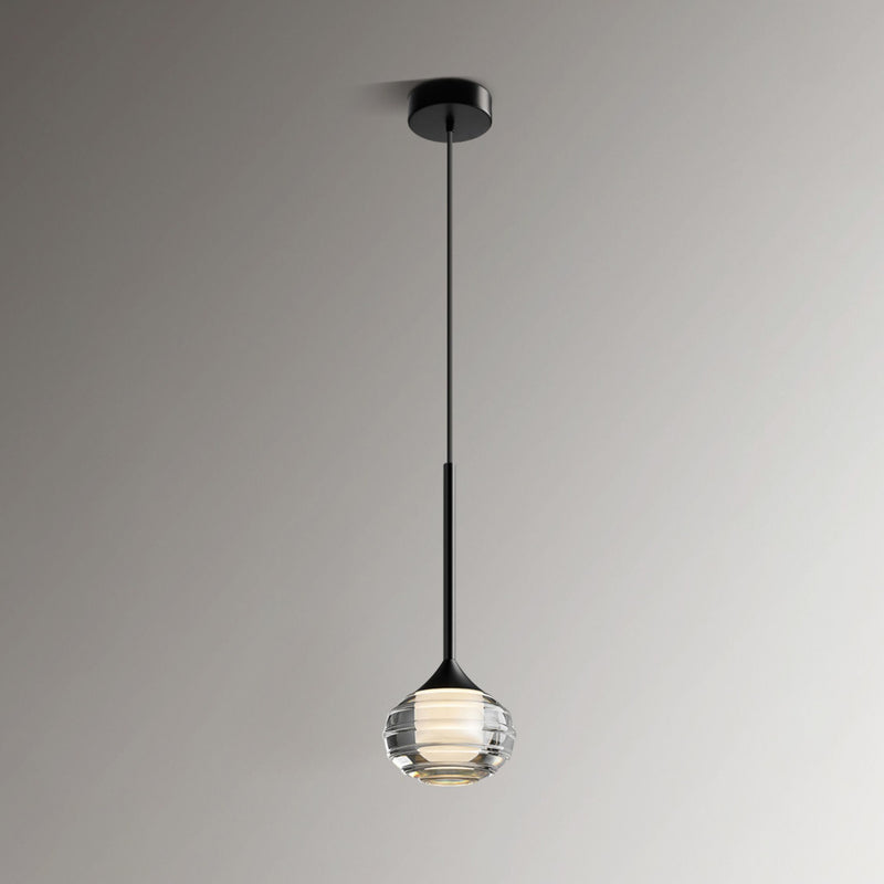 Zeitgenössische skandinavische runde Kugel-Kupferglas-LED-Pendelleuchte für Schlafzimmer 