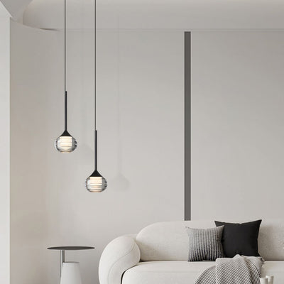Zeitgenössische skandinavische runde Kugel-Kupferglas-LED-Pendelleuchte für Schlafzimmer 