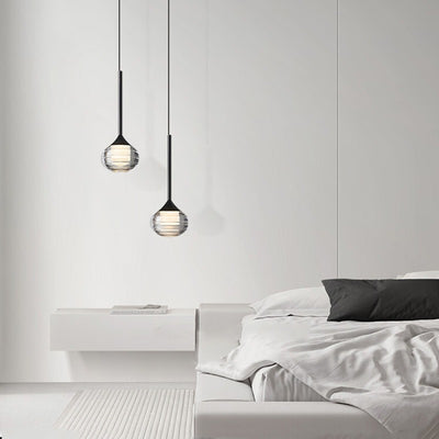 Zeitgenössische skandinavische runde Kugel-Kupferglas-LED-Pendelleuchte für Schlafzimmer 