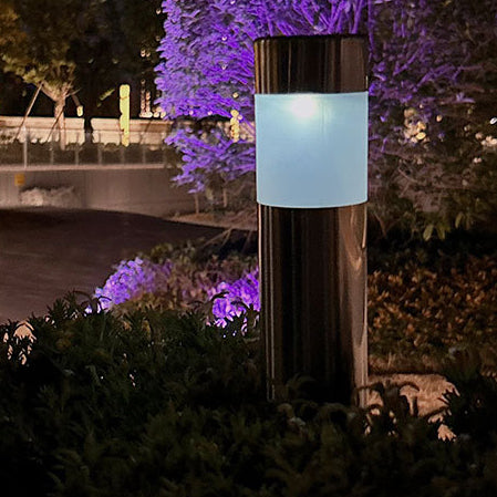 Modernes unbedeutendes Solar-rundes zylinderförmiges ABS-Edelstahl-LED-Außenlicht für Garten 