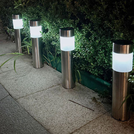 Modernes unbedeutendes Solar-rundes zylinderförmiges ABS-Edelstahl-LED-Außenlicht für Garten 