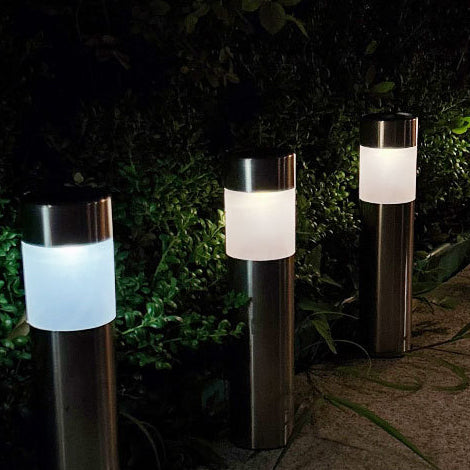 Lumière extérieure LED en acier inoxydable ABS cylindrique ronde solaire minimaliste moderne pour jardin 