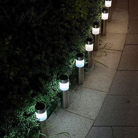 Modernes unbedeutendes Solar-rundes zylinderförmiges ABS-Edelstahl-LED-Außenlicht für Garten 