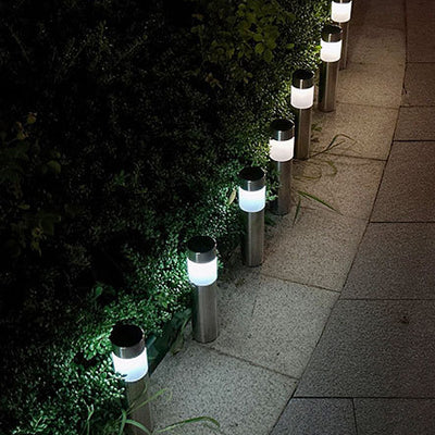 Lumière extérieure LED en acier inoxydable ABS cylindrique ronde solaire minimaliste moderne pour jardin 