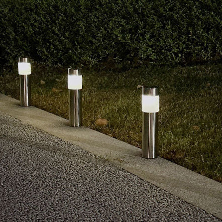 Lumière extérieure LED en acier inoxydable ABS cylindrique ronde solaire minimaliste moderne pour jardin 