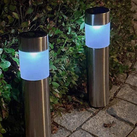 Modernes unbedeutendes Solar-rundes zylinderförmiges ABS-Edelstahl-LED-Außenlicht für Garten 