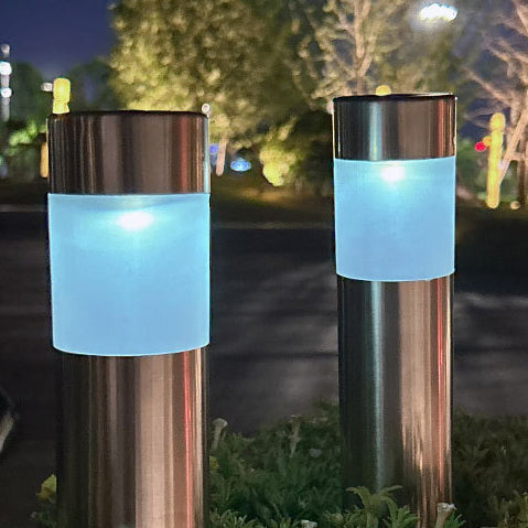 Modernes unbedeutendes Solar-rundes zylinderförmiges ABS-Edelstahl-LED-Außenlicht für Garten 