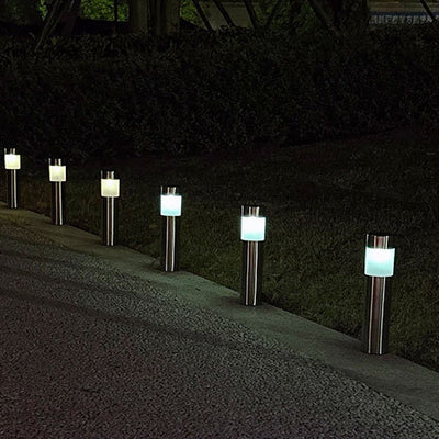 Lumière extérieure LED en acier inoxydable ABS cylindrique ronde solaire minimaliste moderne pour jardin 