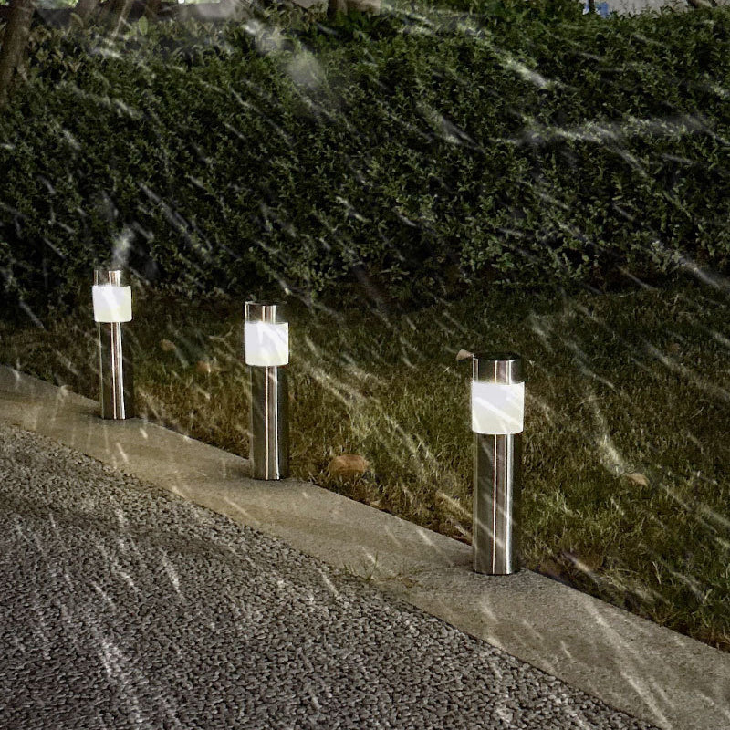 Lumière extérieure LED en acier inoxydable ABS cylindrique ronde solaire minimaliste moderne pour jardin 