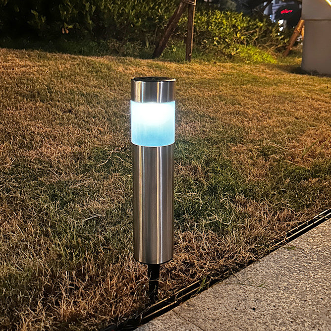 Lumière extérieure LED en acier inoxydable ABS cylindrique ronde solaire minimaliste moderne pour jardin 