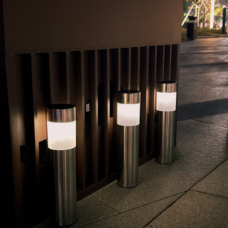 Lumière extérieure LED en acier inoxydable ABS cylindrique ronde solaire minimaliste moderne pour jardin 