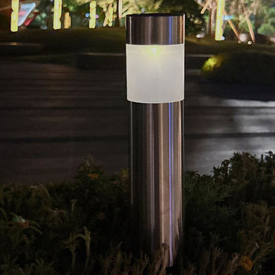 Lumière extérieure LED en acier inoxydable ABS cylindrique ronde solaire minimaliste moderne pour jardin 