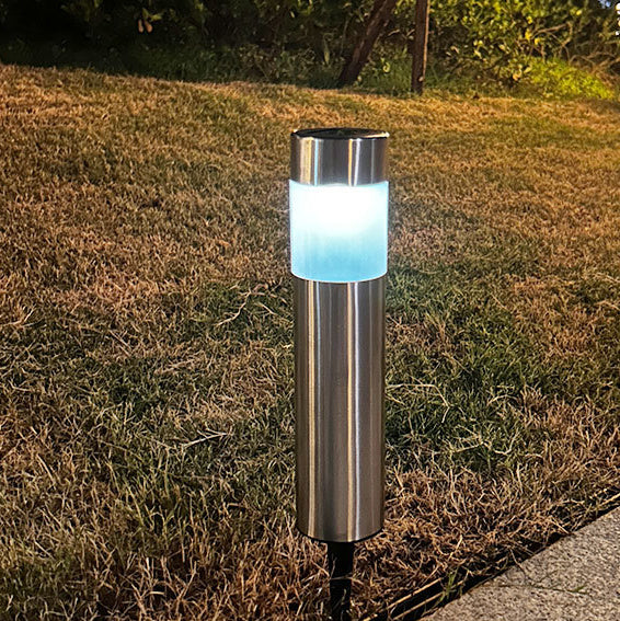 Lumière extérieure LED en acier inoxydable ABS cylindrique ronde solaire minimaliste moderne pour jardin 
